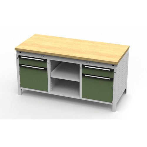 OTTOKIND Werkbank - bündig Arbeitsplatte - 850 x 1.695 x 750 mm (HxBxT) - 2 Schubladen - 2 Schränke - 2 Ablageböden - lichtgrau