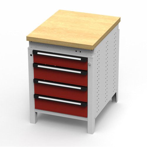 OTTOKIND Werkbank - Arbeitsplatte bündig - 850 x 605 x 750 mm (HxBxT) - 4 Schubladen - lichtgrau