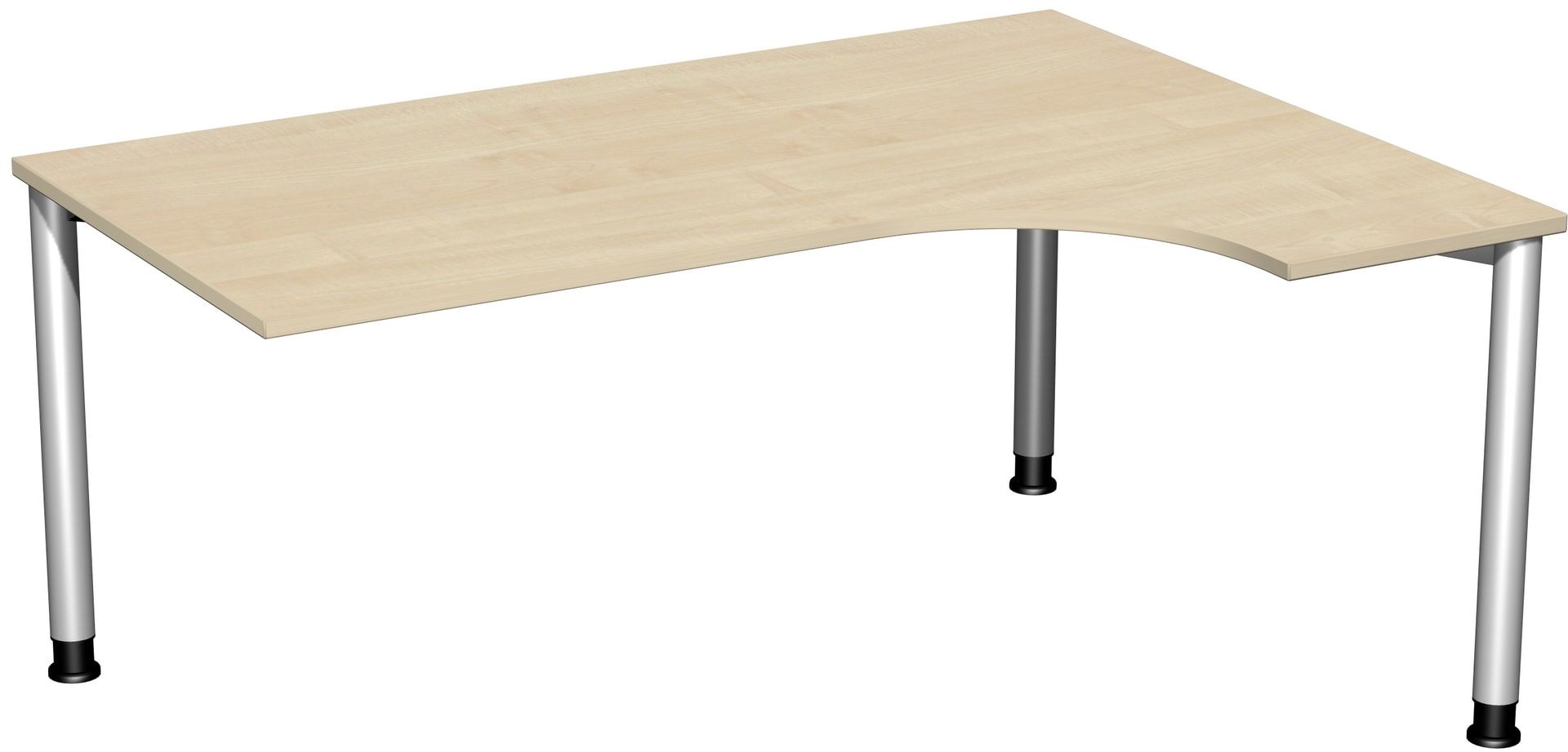Eckschreibtisch mit einseitig verkürzten, 4-Fuß Flex, Ecke rechts, Höhe 680-800 mm, 1.600 x 1.200 mm (BxT), Gestell anthrazit, Ahorn