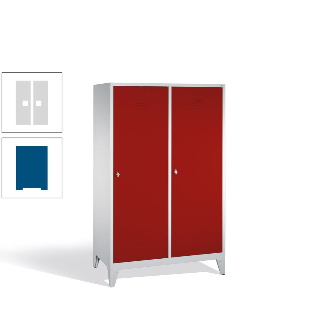 Doppel-Spind mit 2 Großtüren, Garderobenschrank mit Füßen, 4 Abteile a 300 mm, Korpus anthrazitgrau, Tür anthrazitgrau, 1.850 x 1.190 x 500 mm (HxBxT)