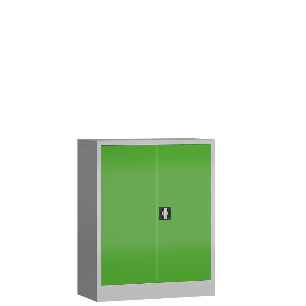 Aktenschrank, Büroschrank, abschließbar, Flügeltüren, 2 Fachböden, 1.200 x 920 x 420 mm (HxBxT), Stahl, Korpus und Türen lichtgrau