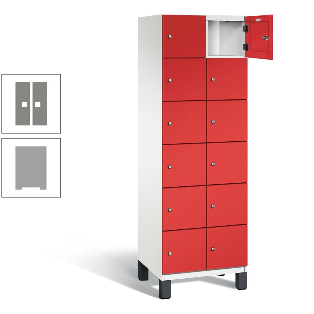 Fächerschrank, Stahlschrank, 12 Fächer, Türöffnungsbegrenzer, Füße, 1.980 x 600 x 525 mm (HxBxT), Korpus anthrazitgrau, Front anthrazitgrau