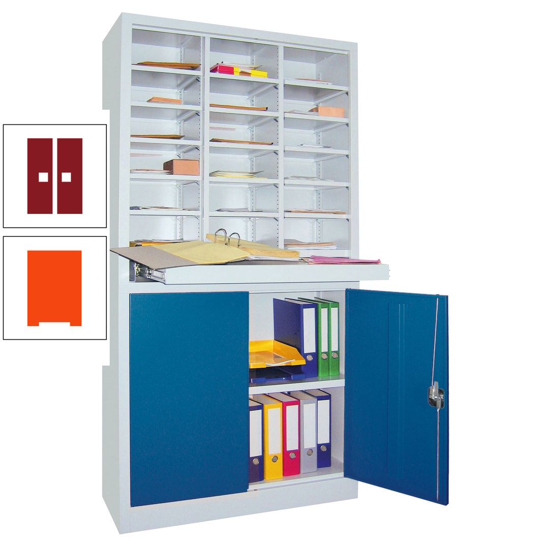 Aktenschrank - Büroschrank mit Sortierstation - 18 Fächer Ordnungsregal - Ausziehboden - 1.950 x 1.000 x 400 mm (HxBxT) - anthrazitgrau