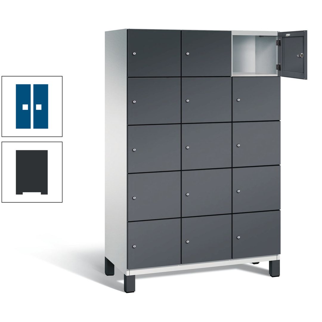 Fächerschrank, Stahlschrank, 15 Fächer, Türöffnungsbegrenzer, Füße, 1.980 x 1.200 x 525 mm (HxBxT), Korpus anthrazitgrau, Front anthrazitgrau