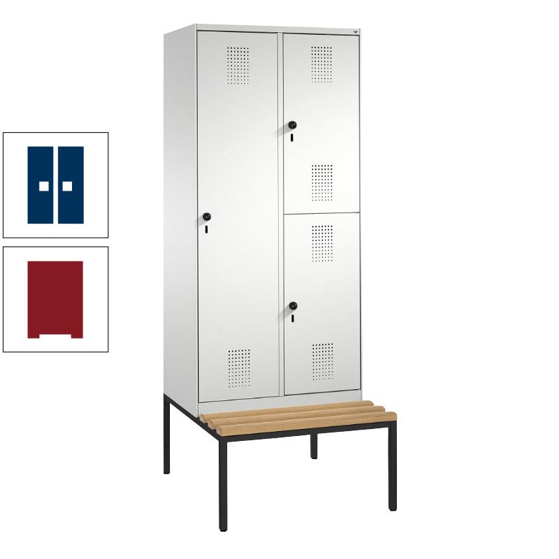 Garderobenschrank, Spind ein- und doppelstöckig Sitzbank, 2 Abteile, 3 Fächer, 2.090 x 800 x 500 mm (HxBxT), Front anthrazitgrau, Korpus anthrazitgrau
