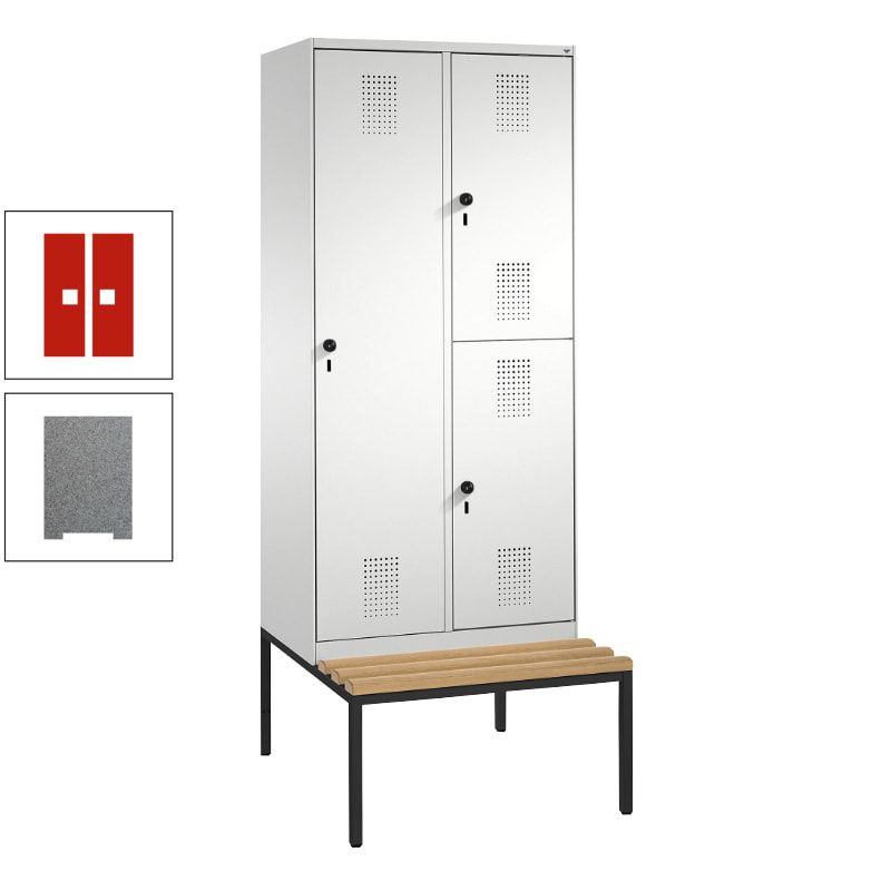 Garderobenschrank, Spind ein- und doppelstöckig Sitzbank, 2 Abteile, 3 Fächer, 2.090 x 800 x 500 mm (HxBxT), Front anthrazitgrau, Korpus anthrazitgrau