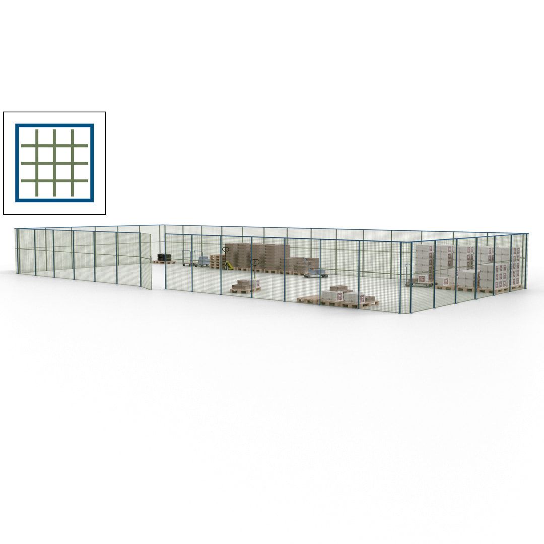 Maschinen Schutzgitter - Hallentrennwand - Sicherheitszaun - Tür - 60 m - 2.200 x 21.400 x 9.400 mm (HxBxT) - enzianblau