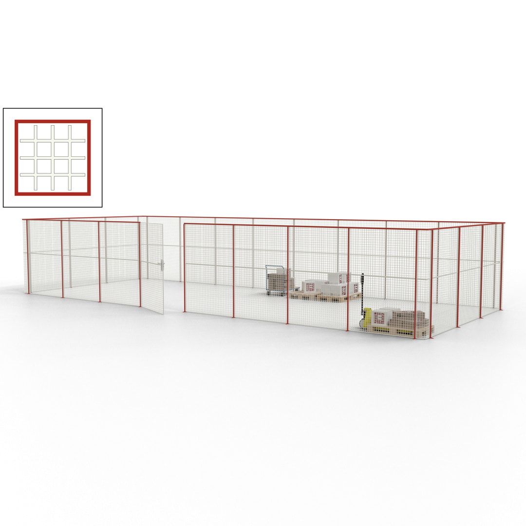 Maschinen Schutzgitter - Hallentrennwand - Sicherheitszaun - Tür - 33 m - 2.200 x 12.400 x 4.900 mm (HxBxT) - enzianblau