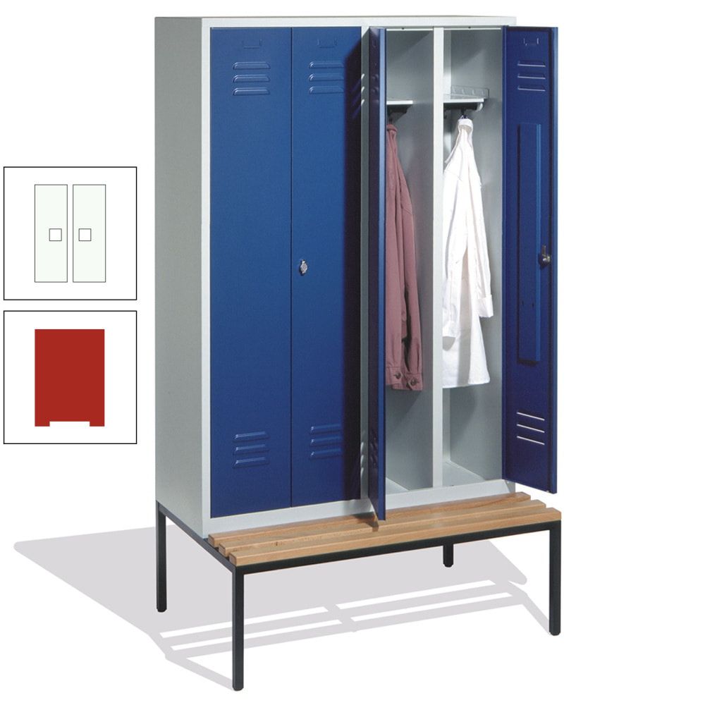 Doppel-Spindschrank, Buche Sitzbank untergebaut, 4 Abteile a 300 mm, Korpus lichtgrau, Tür anthrazitgrau, 2.090 x 1.190 x 815 mm (HxBxT)