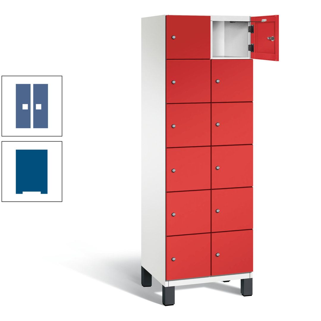 Fächerschrank, Stahlschrank, 12 Fächer, Türöffnungsbegrenzer, Füße, 1.980 x 600 x 525 mm (HxBxT), Korpus anthrazitgrau, Front anthrazitgrau