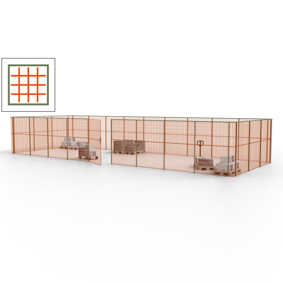 Maschinen Schutzgitter - Hallentrennwand - Sicherheitszaun - Tür - 36 m - 2.200 x 13.900 x 4.900 mm (HxBxT) - enzianblau