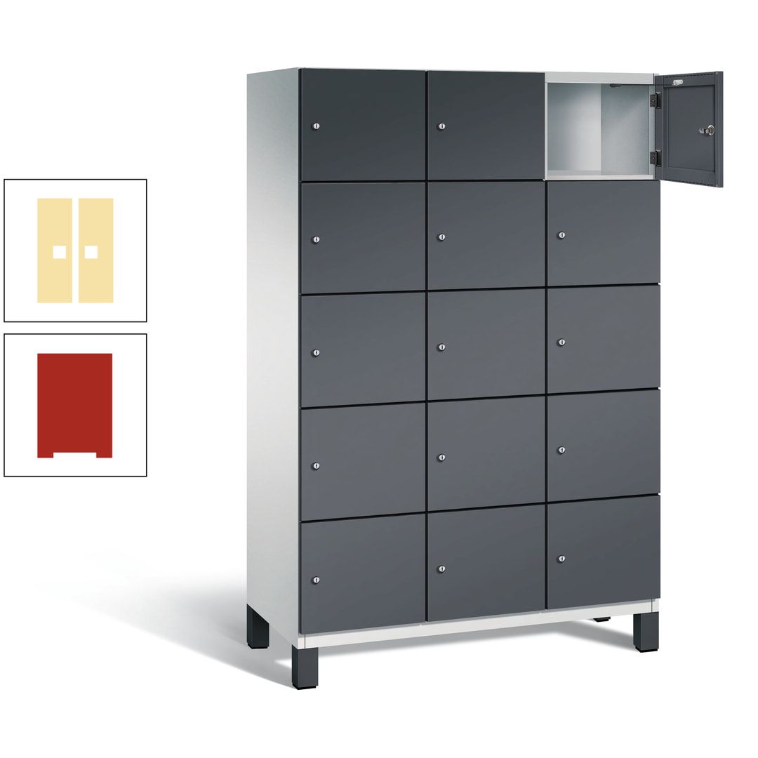 Fächerschrank, Stahlschrank, 15 Fächer, Türöffnungsbegrenzer, Füße, 1.980 x 1.200 x 525 mm (HxBxT), Korpus anthrazitgrau, Front anthrazitgrau