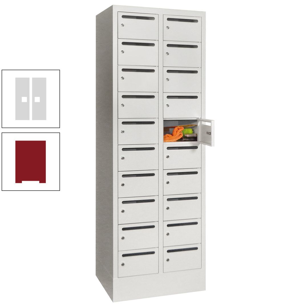 Postverteilerschrank, Schließfachschrank, 2 Abteile a 300 mm, 20 Fächer, 1.850 x 600 x 500 mm (HxBxT), Korpus anthrazitgrau, Front anthrazitgrau