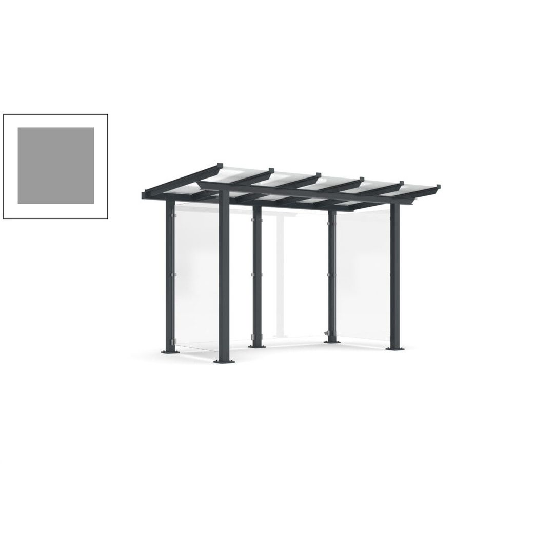 Unterstand mit Pultdach und Sicherheitsglas - feuerverzinkt und farbbeschichtet - 2.435 x 3.850 x 2.090 (HxBxT) - Farbe Achatgrau