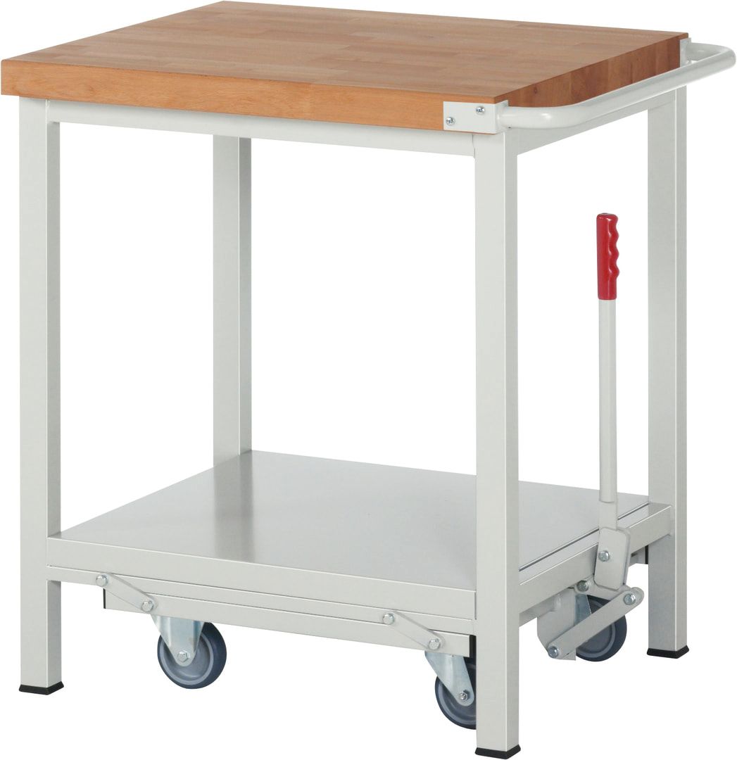 Mobile absenkbare Werkbank - 880 x 750 x 700 mm (HxBxT) - Traglast 1.250 kg - Buche - Anthrazitgrau