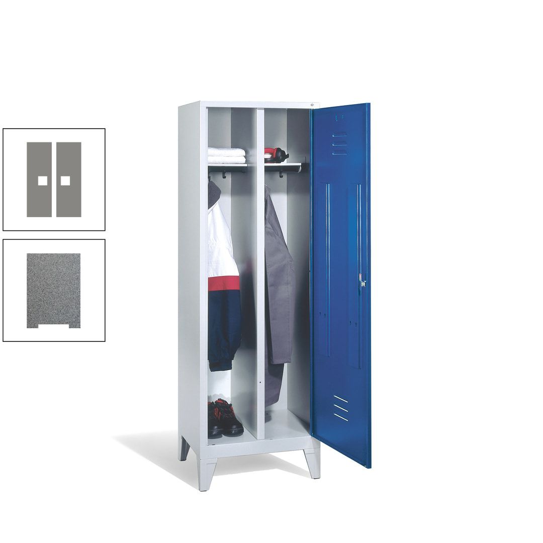 Doppel-Spind mit Großtür, Garderobenschrank mit Füßen, 2 Abteile a 300 mm, Korpus anthrazitgrau, Tür anthrazitgrau, 1.850 x 610 x 500 mm (HxBxT)