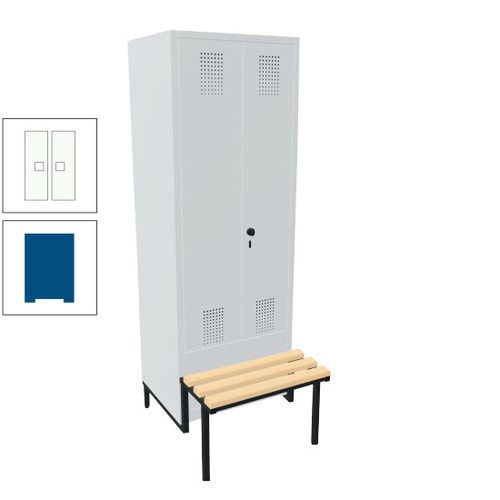 Doppel-Spind, Garderobenschrank, Buche Sitzbank integriert, 2 Abteile a 400 mm, Korpus anthrazitgrau, Tür anthrazitgrau, 1.850 x 800 x 815 mm (HxBxT)