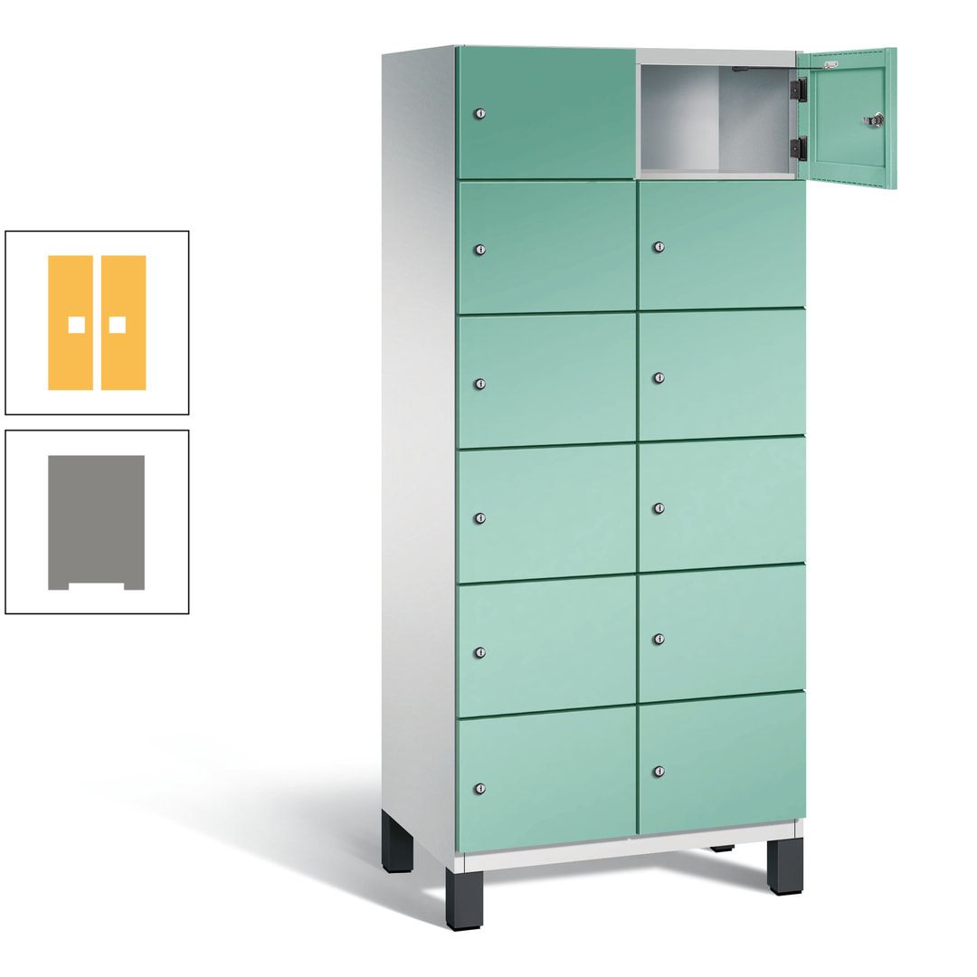 Fächerschrank, Stahlschrank, 12 Fächer, Türöffnungsbegrenzer, Füße, 1.980 x 800 x 525 mm (HxBxT), Korpus anthrazitgrau, Front anthrazitgrau