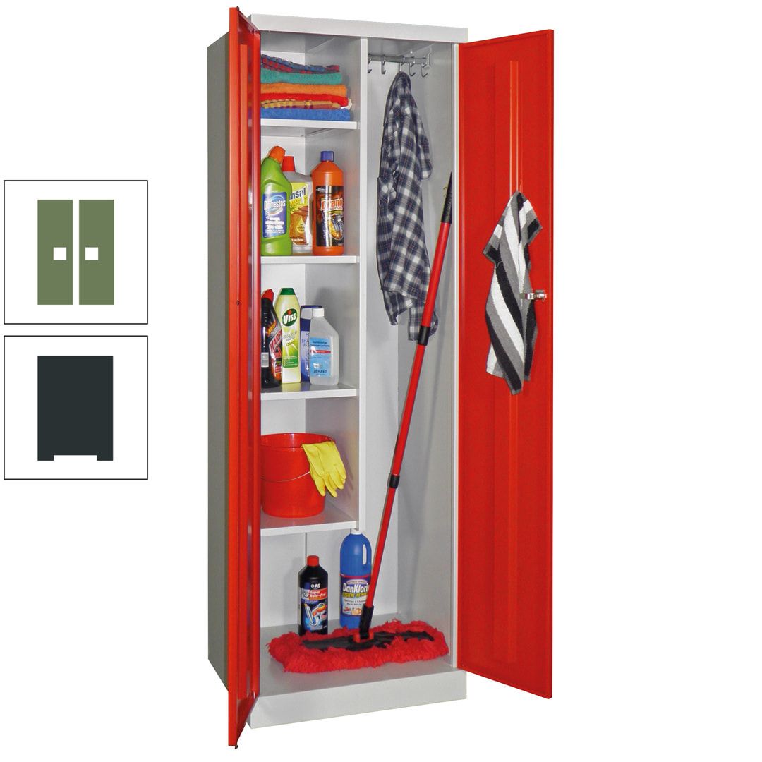 Putzschrank mit Sockel - 1 Abteil mit Trennwand - 1.800x600x500 mm (HxBxT) - Zylinderschloss - anthrazitgrau