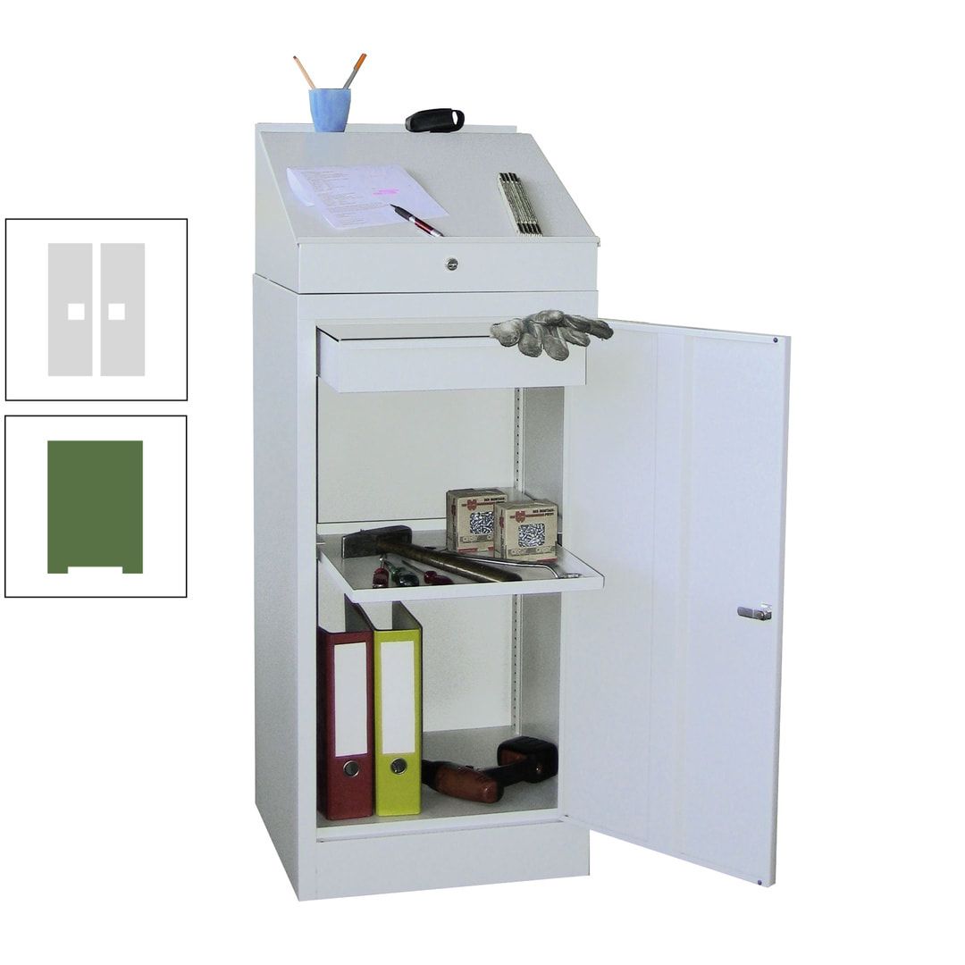 Stehpult mit Schrank - Vollblechtür - Zylinderschloss - 1 Einlegeboden, 1 Schublade - 1.270x500x500 mm (HxBxT) - anthrazitgrau
