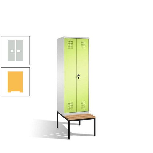 Doppel-Spind, Garderobenschrank, Buche Sitzbank untergebaut, 2 Abteile a 300 mm, Korpus anthrazitgrau, Tür anthrazitgrau, 2.090 x 600 x 815 mm (HxBxT)