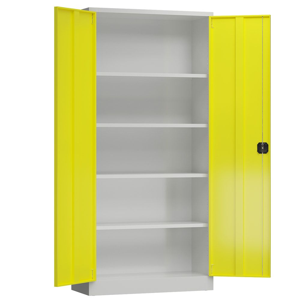 Aktenschrank, Büroschrank, abschließbar, Flügeltüren, 4 Fachböden, 1.945 x 920 x 500 mm (HxBxT), Stahl, Korpus und Türen lichtgrau