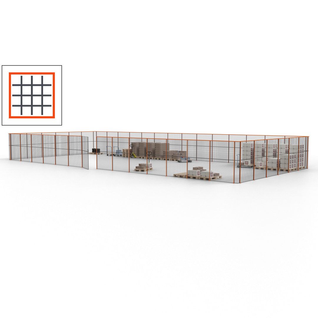 Maschinen Schutzgitter - Hallentrennwand - Sicherheitszaun - Tür - 60 m - 2.200 x 21.400 x 9.400 mm (HxBxT) - enzianblau