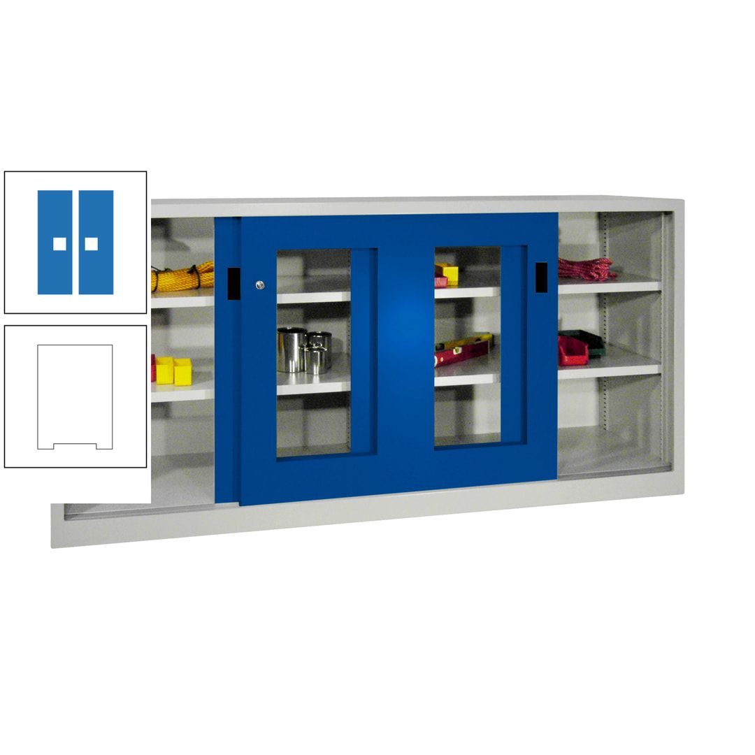 Schiebetürenschrank - Sichtfenstertüren - 1.000x2.000x400 mm (HxBxT) - 4 Böden, gepulvert - Zylinderschloss - anthrazitgrau