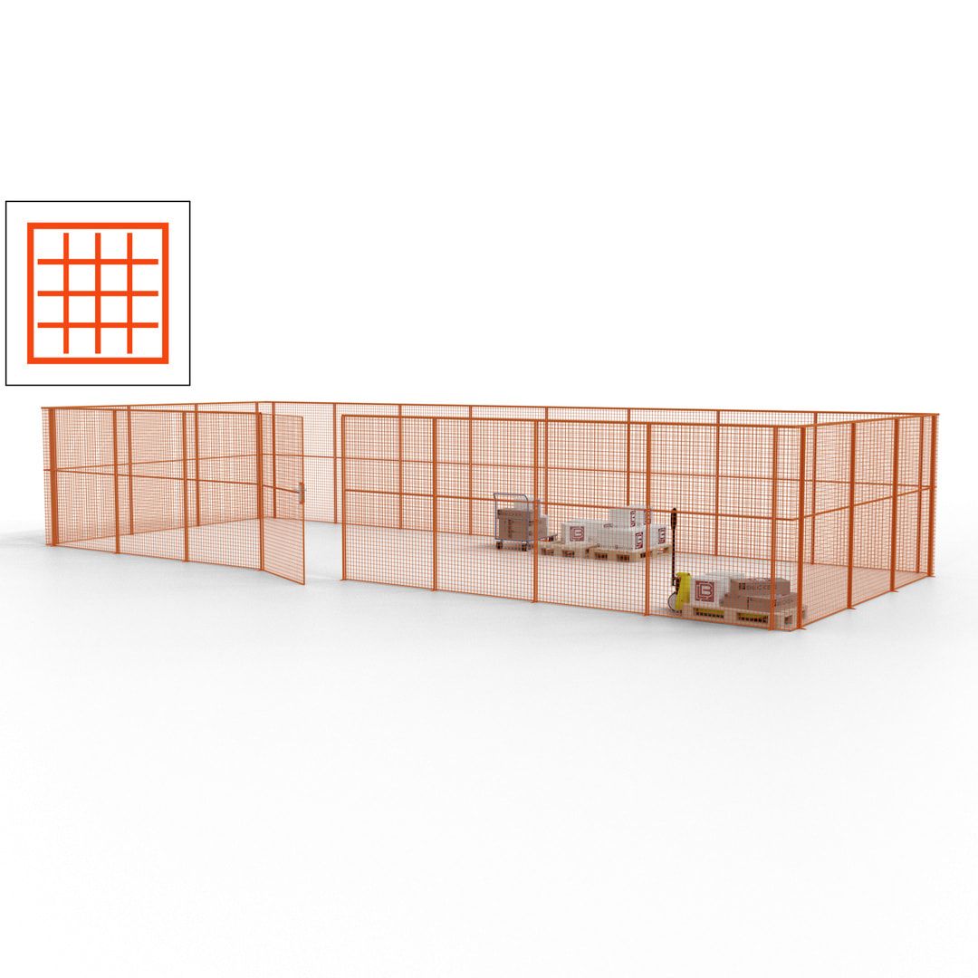 Maschinen Schutzgitter - Hallentrennwand - Sicherheitszaun - Tür - 33 m - 2.200 x 12.400 x 4.900 mm (HxBxT) - enzianblau