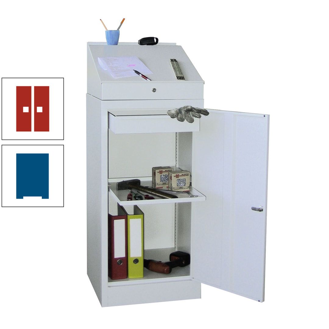 Stehpult mit Schrank - Vollblechtür - Zylinderschloss - 1 Einlegeboden, 1 Schublade - 1.270x500x500 mm (HxBxT) - anthrazitgrau