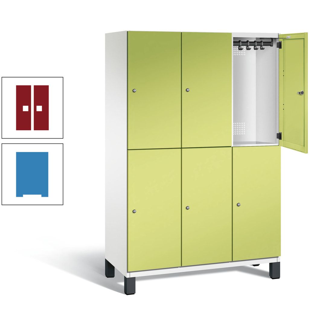 Fächerschrank, Stahlschrank, doppelstöckig, 6 Fächer, Füße, Korpus anthrazitgrau, Tür anthrazitgrau, 1.980 x 1.200 x 525 mm (HxBxT)