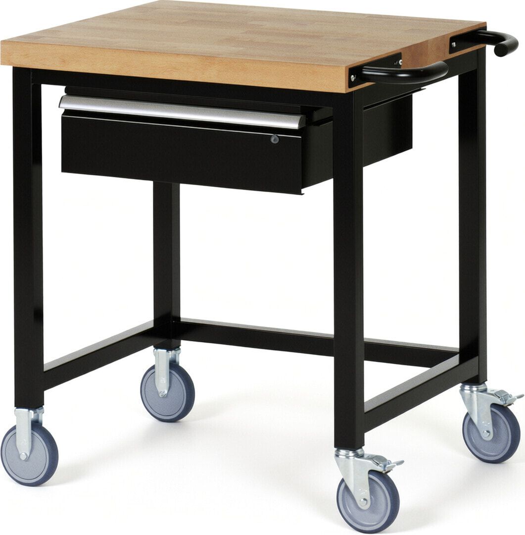 Mobile Werkbank mit 1 Schublade - 150:1 - höhenverstellbar 880-1.080 mm - 750 x 700 mm (BxT) - 450 kg - Buche - Anthrazitgrau