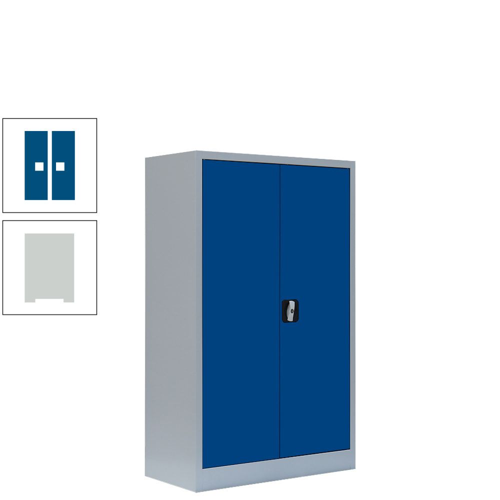 Aktenschrank, Büroschrank, abschließbar, Flügeltüren, 2 Fachböden, 1.200 x 800 x 383 mm (HxBxT), Stahl, Korpus und Türen in lichtgrau