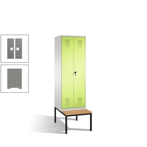 Doppel-Spind, Garderobenschrank, Buche Sitzbank untergebaut, 2 Abteile a 300 mm, Korpus anthrazitgrau, Tür anthrazitgrau, 2.090 x 600 x 815 mm (HxBxT)