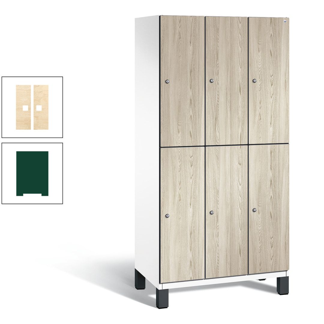 Fächerschrank, Garderobenschrank, mit Füßen, 3 Abteile, 1.980 x 900 x 525 mm (HxBxT), Korpus anthrazitgrau, Tür Donau-Ahorn
