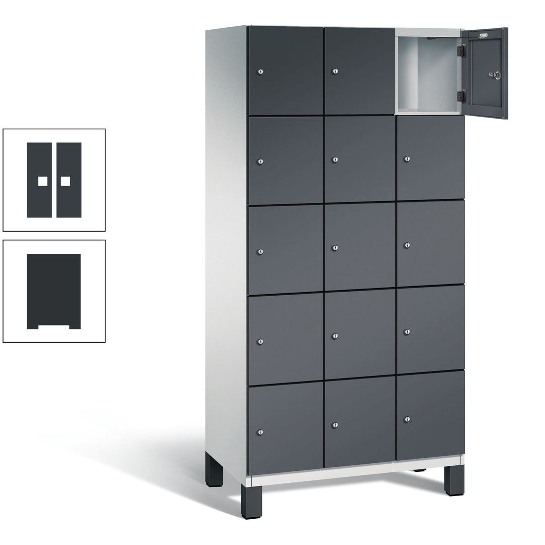 Fächerschrank, Stahlschrank, 15 Fächer, Türöffnungsbegrenzer, Füße, 1.980 x 900 x 525 mm (HxBxT), Korpus anthrazitgrau, Front anthrazitgrau