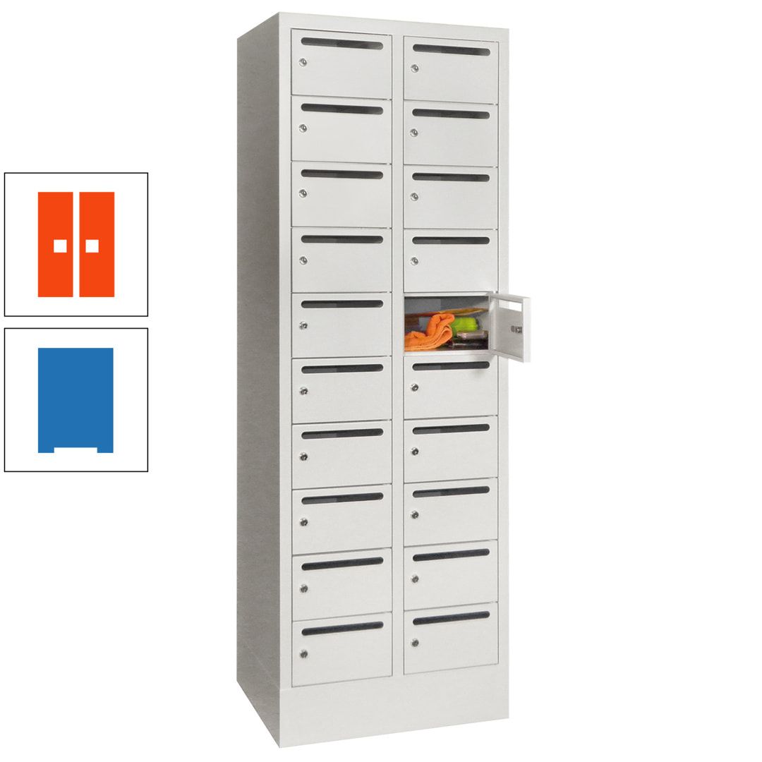 Postverteilerschrank, Schließfachschrank, 2 Abteile a 300 mm, 20 Fächer, 1.850 x 600 x 500 mm (HxBxT), Korpus anthrazitgrau, Front anthrazitgrau