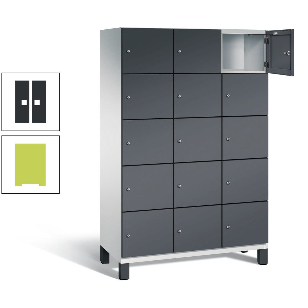 Fächerschrank, Stahlschrank, 15 Fächer, Türöffnungsbegrenzer, Füße, 1.980 x 1.200 x 525 mm (HxBxT), Korpus anthrazitgrau, Front anthrazitgrau