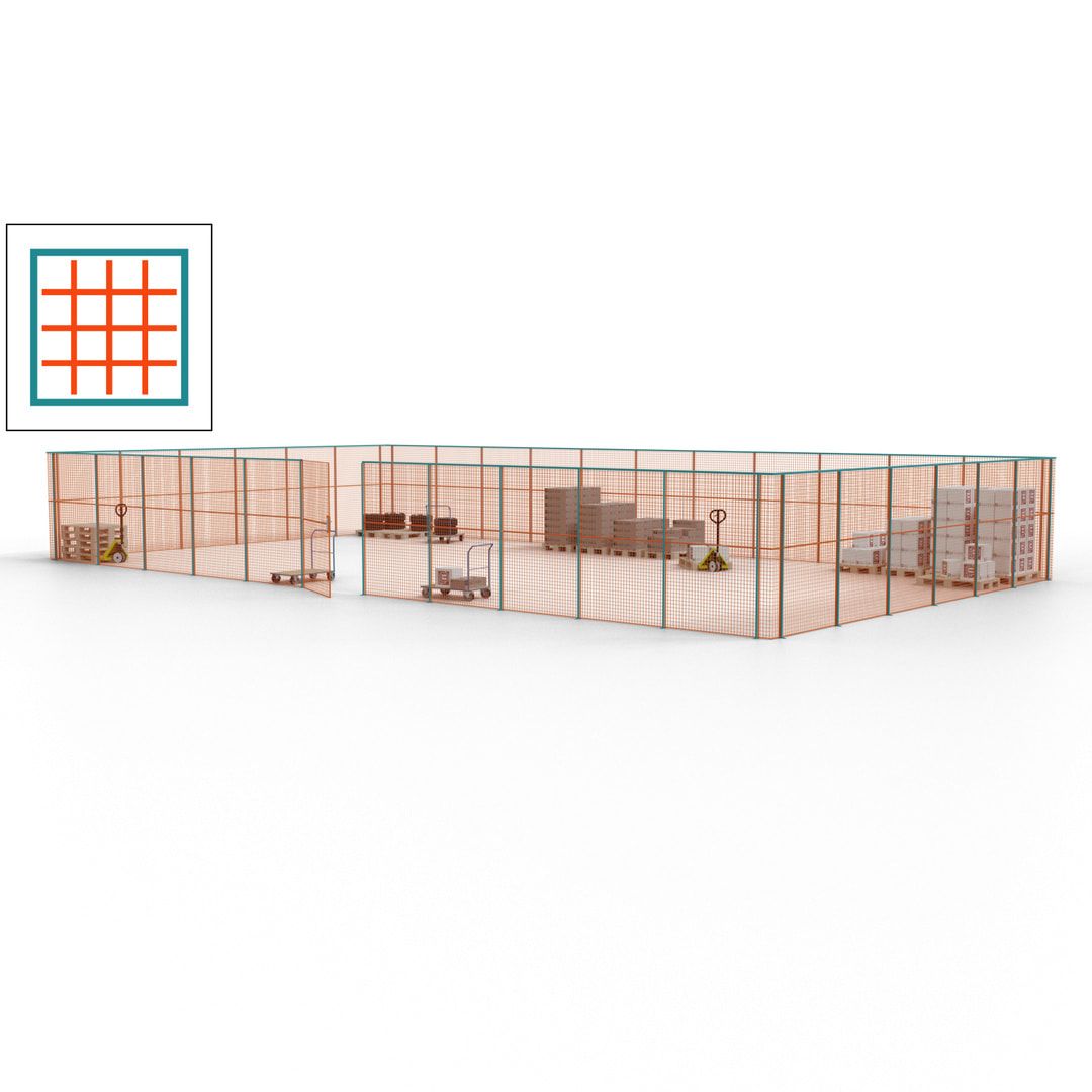 Maschinen Schutzgitter - Hallentrennwand - Sicherheitszaun - Tür - 51 m - 2.200 x 16.900 x 9.400 mm (HxBxT) - enzianblau