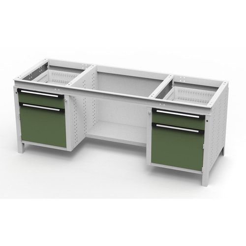 OTTOKIND Werkbank - bündige Arbeitsplatte - 850 x 1.695 x 750 mm (HxBxT) - 2 Schubladen - 2 Schränke - lichtgrau