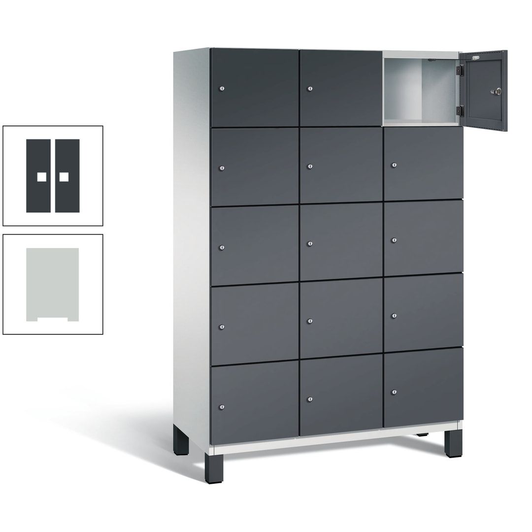 Fächerschrank, Stahlschrank, 15 Fächer, Türöffnungsbegrenzer, Füße, 1.980 x 1.200 x 525 mm (HxBxT), Korpus anthrazitgrau, Front anthrazitgrau