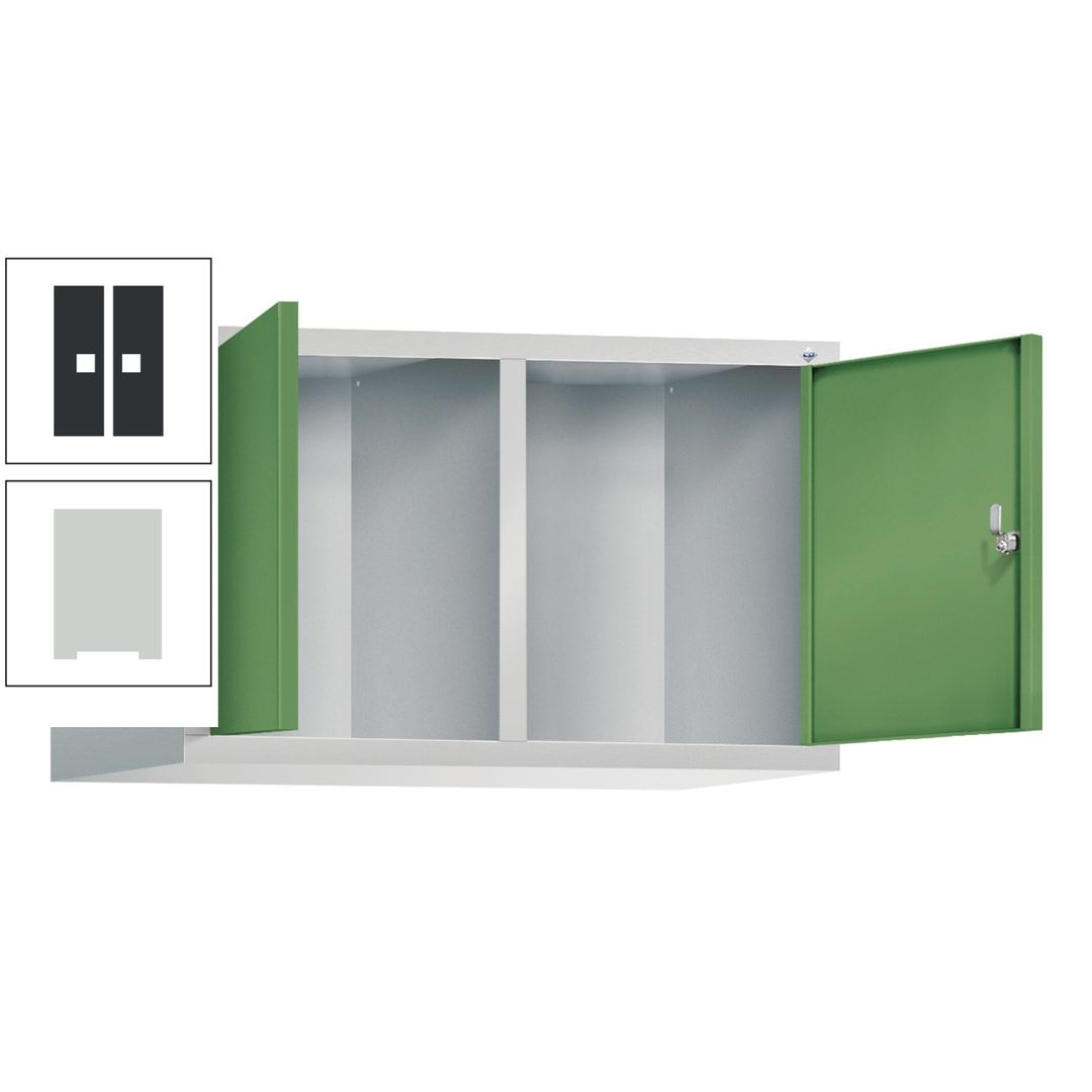 Aufsatzschrank für Spinde und Schließfachschränke, Doppeltüren, 2 Abteile, Korpus anthrazitgrau, Türfarbe anthrazitgrau, 500 x 810 x 500 mm (HxBxT)
