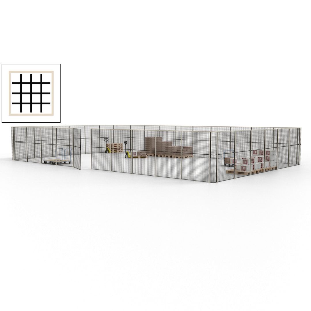 Maschinen Schutzgitter - Hallentrennwand - Sicherheitszaun - Tür - 48 m - 2.200 x 15.400 x 9.400 mm (HxBxT) - enzianblau