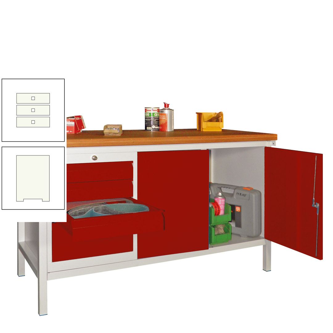 Werkbank mit Schubladenblock und Schrank - Traglast 1.050 kg - 900 x 1.500 x 700 (HxBxT) - anthrazitgrau