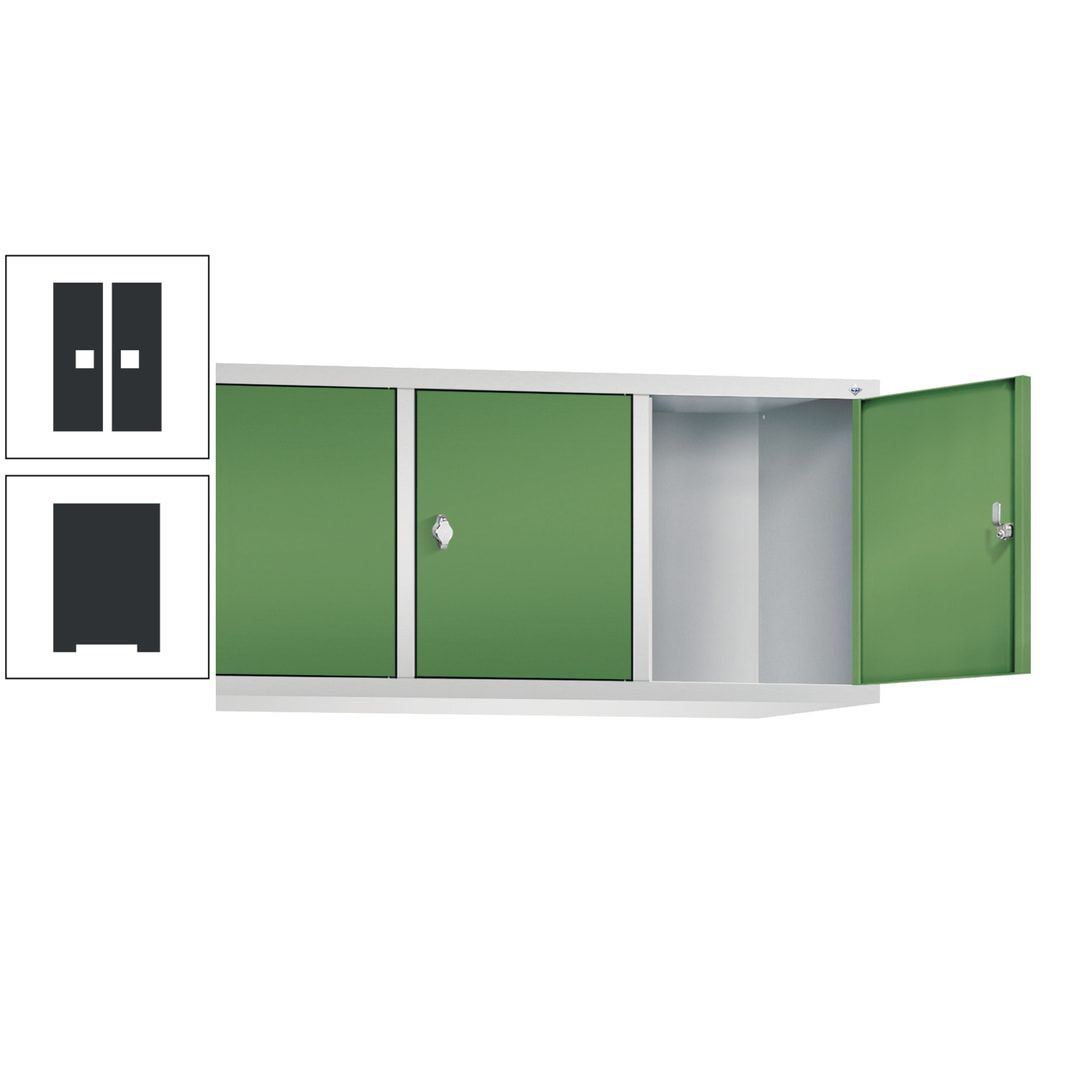 Aufsatzschrank für Spinde und Schließfachschränke, 3 Abteile, Korpus anthrazitgrau, Türen anthrazitgrau, 500 x 1.200 x 500 mm (HxBxT), Stahlschrank