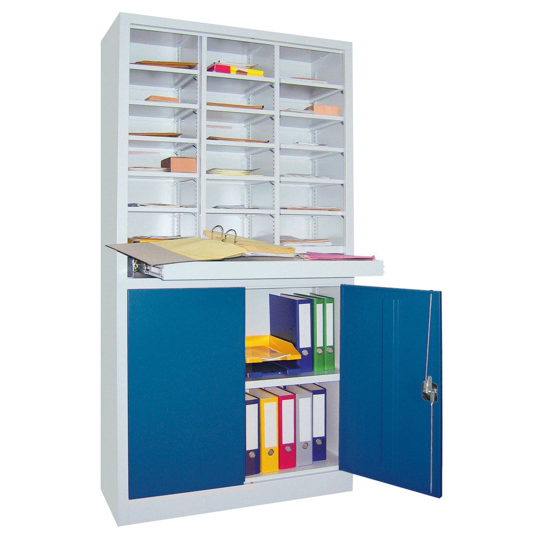 Aktenschrank - Büroschrank mit Sortierstation - 18 Fächer Ordnungsregal - Ausziehboden - 1.950 x 1.000 x 400 mm (HxBxT) - anthrazitgrau