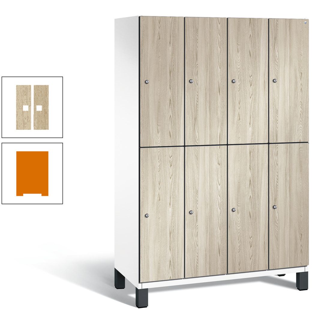 Fächerschrank, Garderobenschrank, mit Füßen, 4 Abteile, 1.980 x 1.200 x 525 mm (HxBxT), Korpus anthrazitgrau, Tür Donau-Ahorn