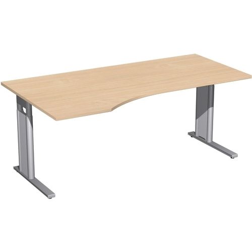 Eckschreibtisch, Ecke links, Füße einseitig verkürzt, C-Fuß Pro, höhenverstellbar, 680-820 x 1.600 x 1.000 mm (HxBxT), Gestell silber, Dekor Ahorn
