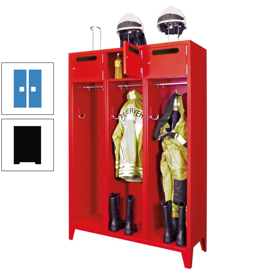 Feuerwehrschrank - 3 Abteile - Ablagefach mit Tür, Einwurfschlitz - 2.100 x 1.230 x 500 mm (HxBxT) - anthrazitgrau