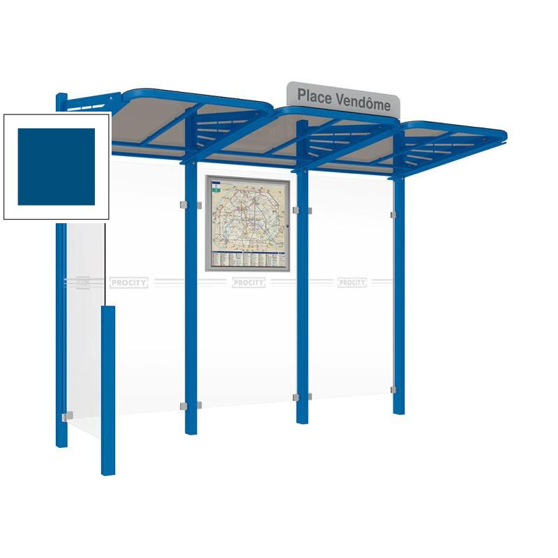 Buswartehalle - Unterstand - modular - Fahrplankasten - Haltestellenschild - Seitenwand links- 2.200 x 3.000 x 1.500 mm (HxBxT) - enzianblau